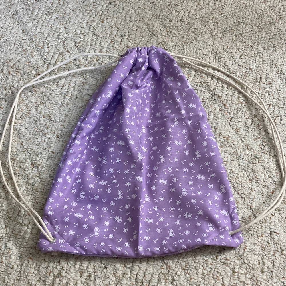 Purple Drawstring Backpack With White Hearts - image 1
